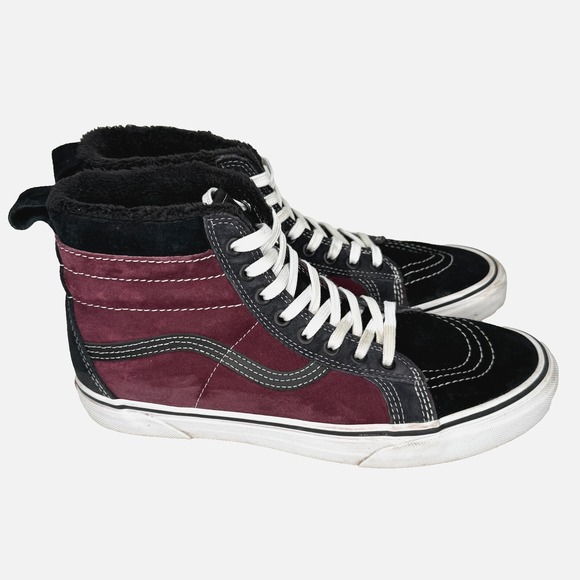 VANS Sk8-Hi MTE Sneakers Mens Size 8.5 Hi-Top Port Black Suede Fur Waterproof - Picture 1 of 10